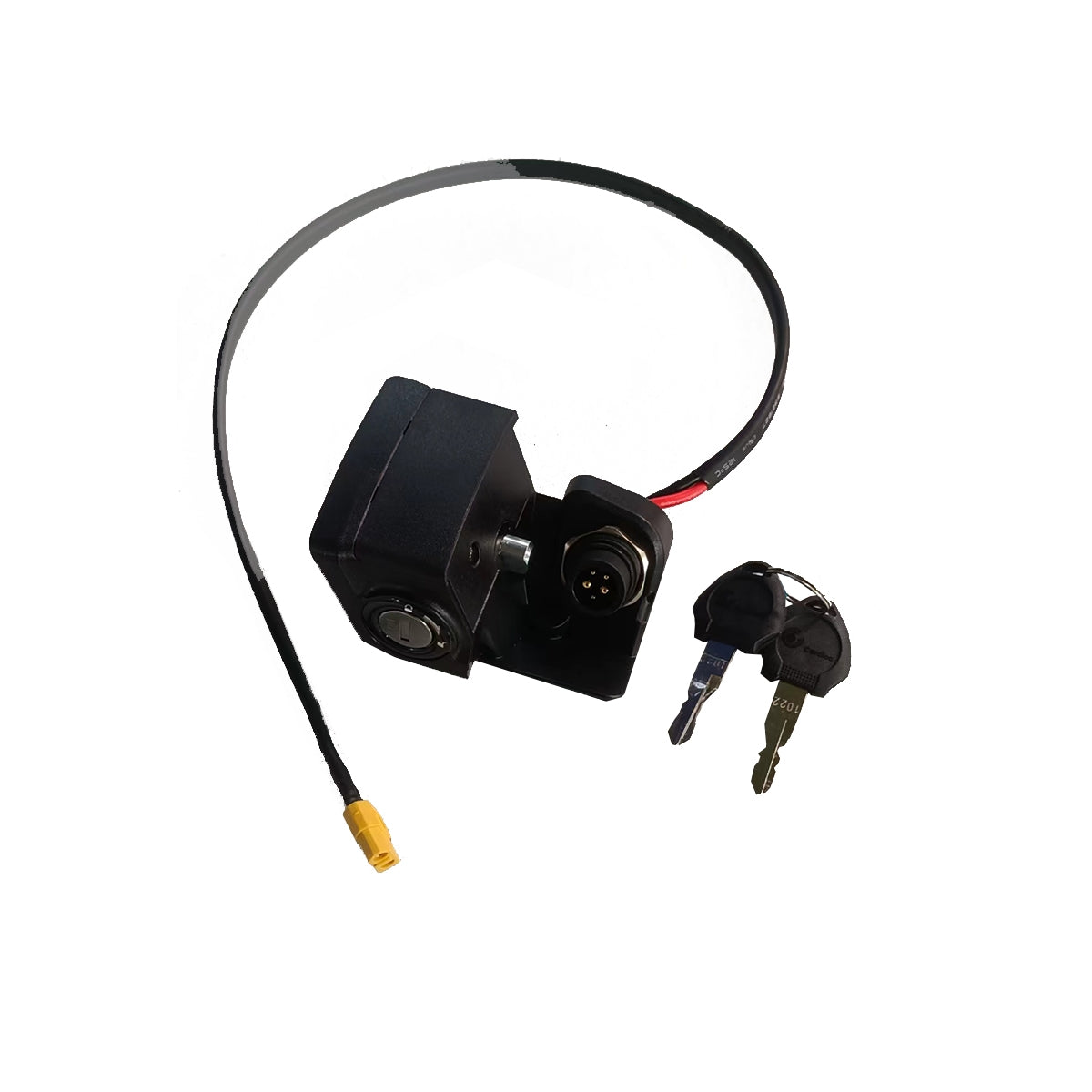 LANKELEISI electric bike battery lock with keys, secure locking mechanism to prevent theft, shown on the bike's battery area
