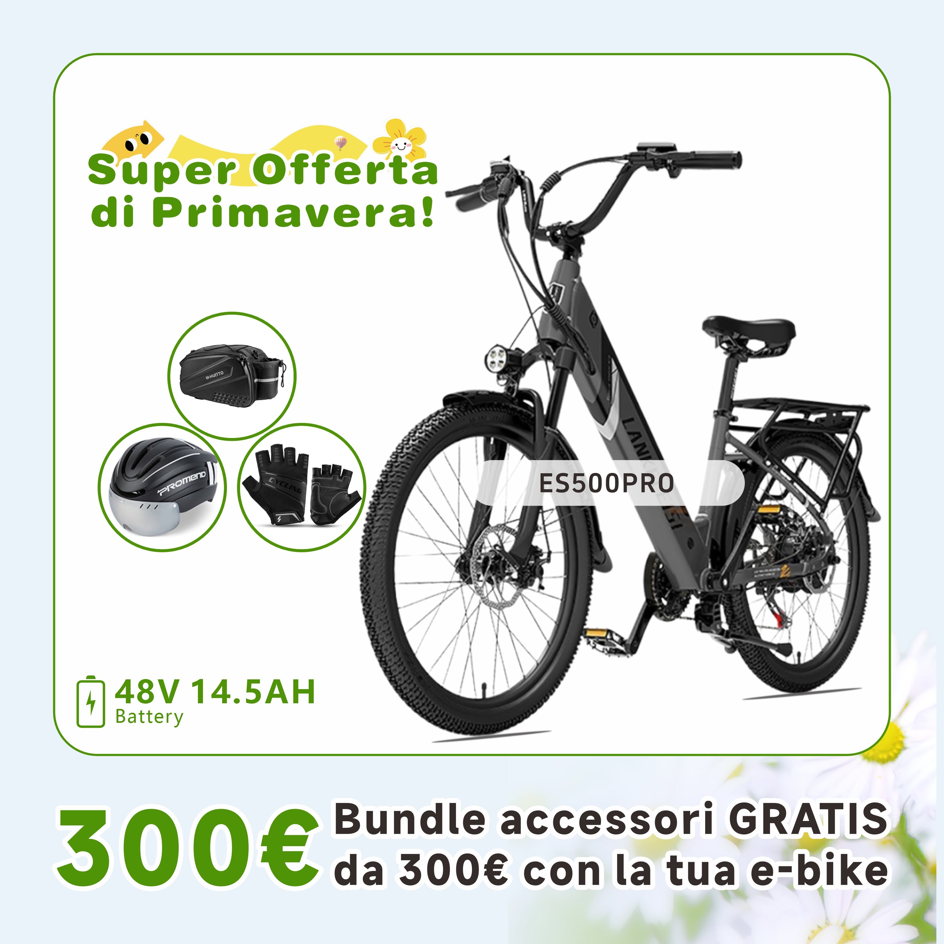 【Pre-vendita】LANKELEISI ES500PRO Bici Elettrica da Città 500W