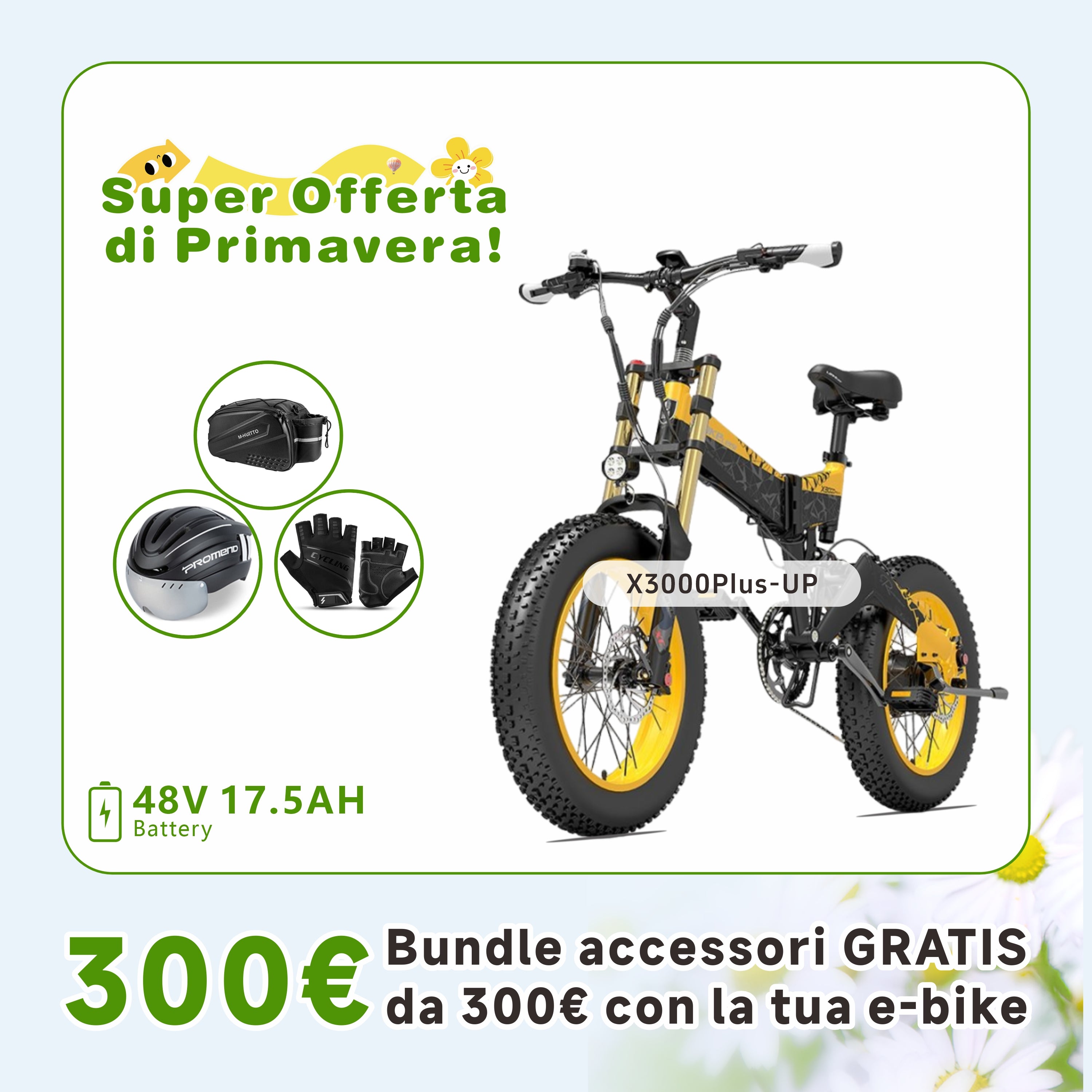 LANKELEISI X3000Plus-UP Bicicletta elettrica da neve con pneumatici grassi