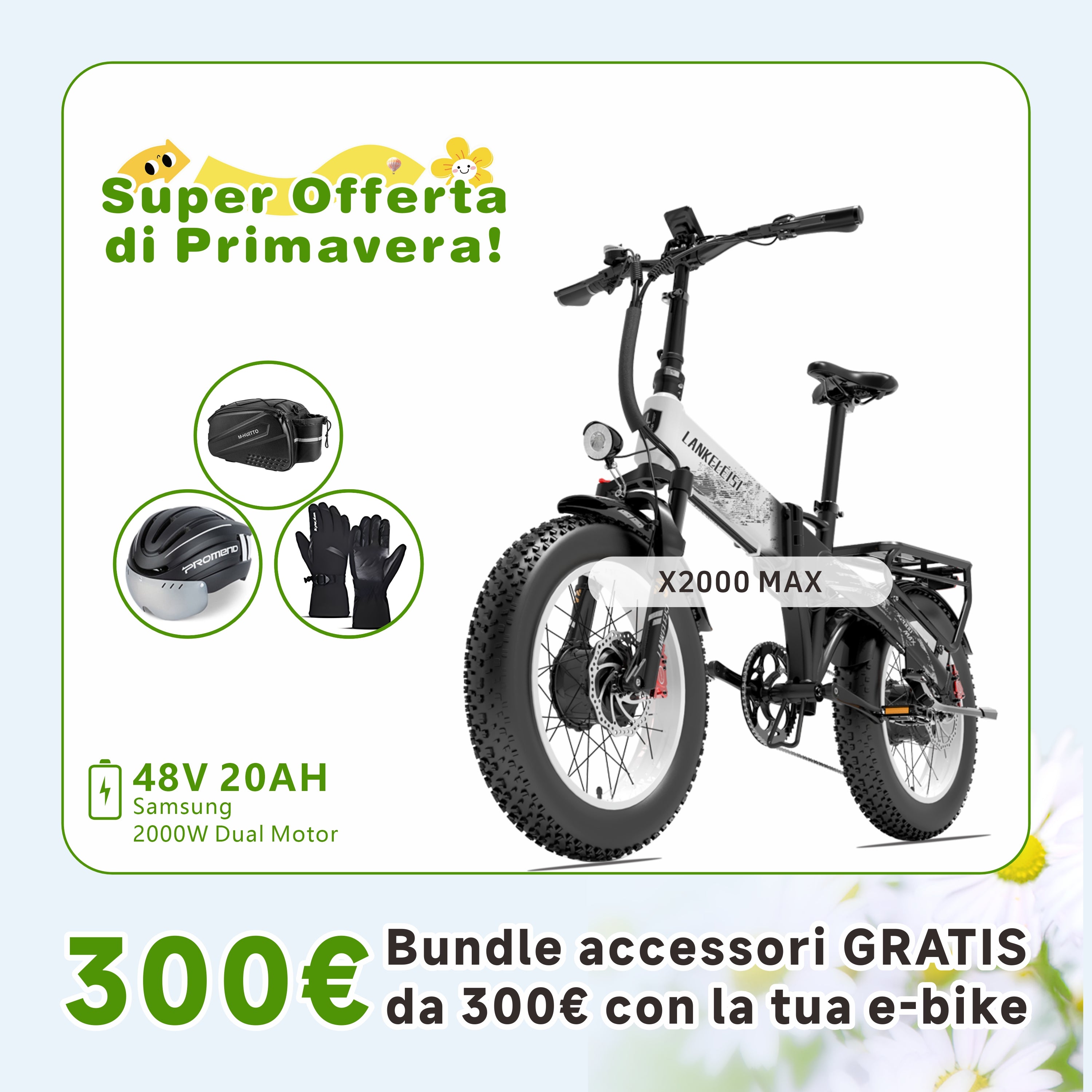 LANKELEISI X2000 MAX Bici Elettrica Pieghevole