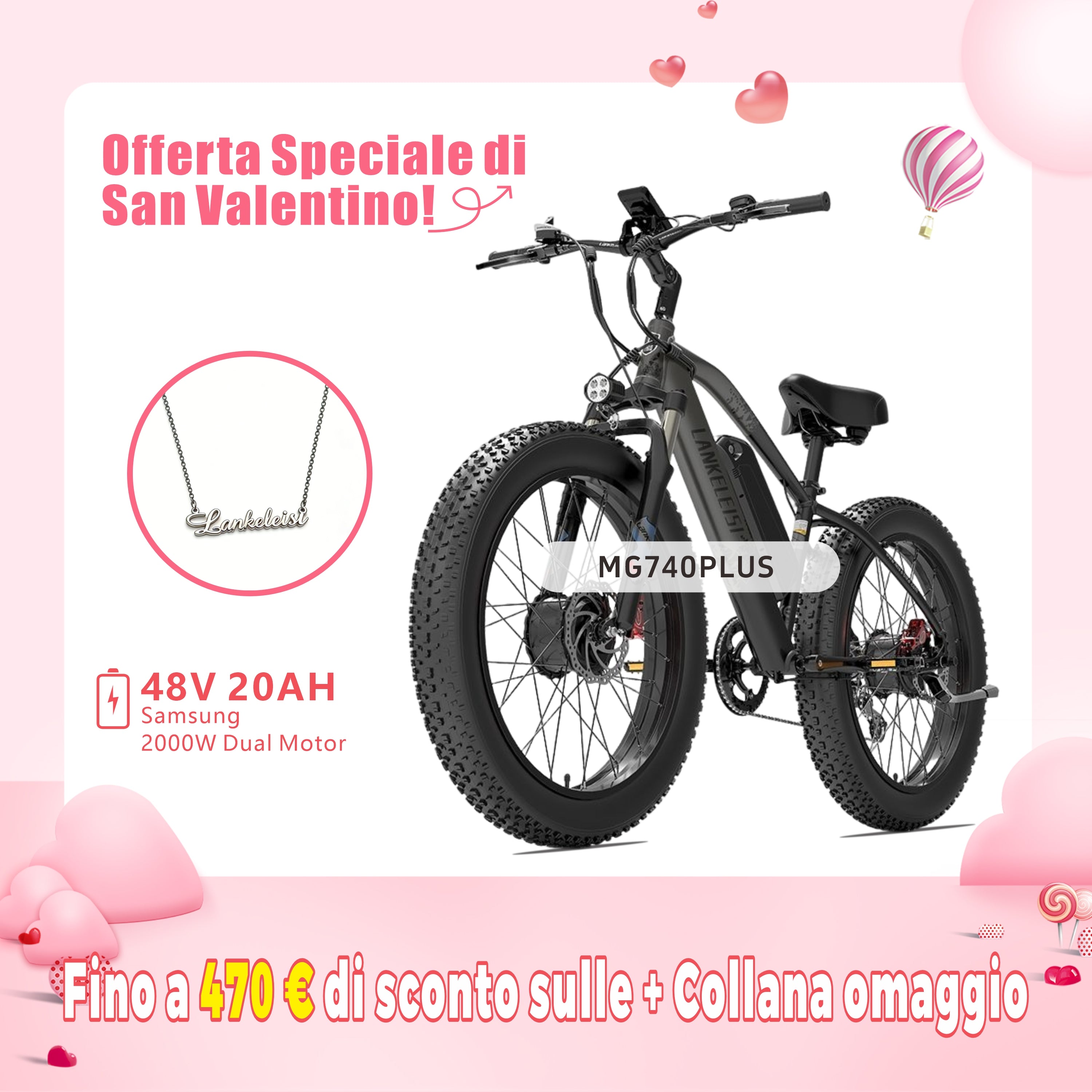 LANKELEISI MG740PLUS Bici elettrica fuoristrada a doppio motore