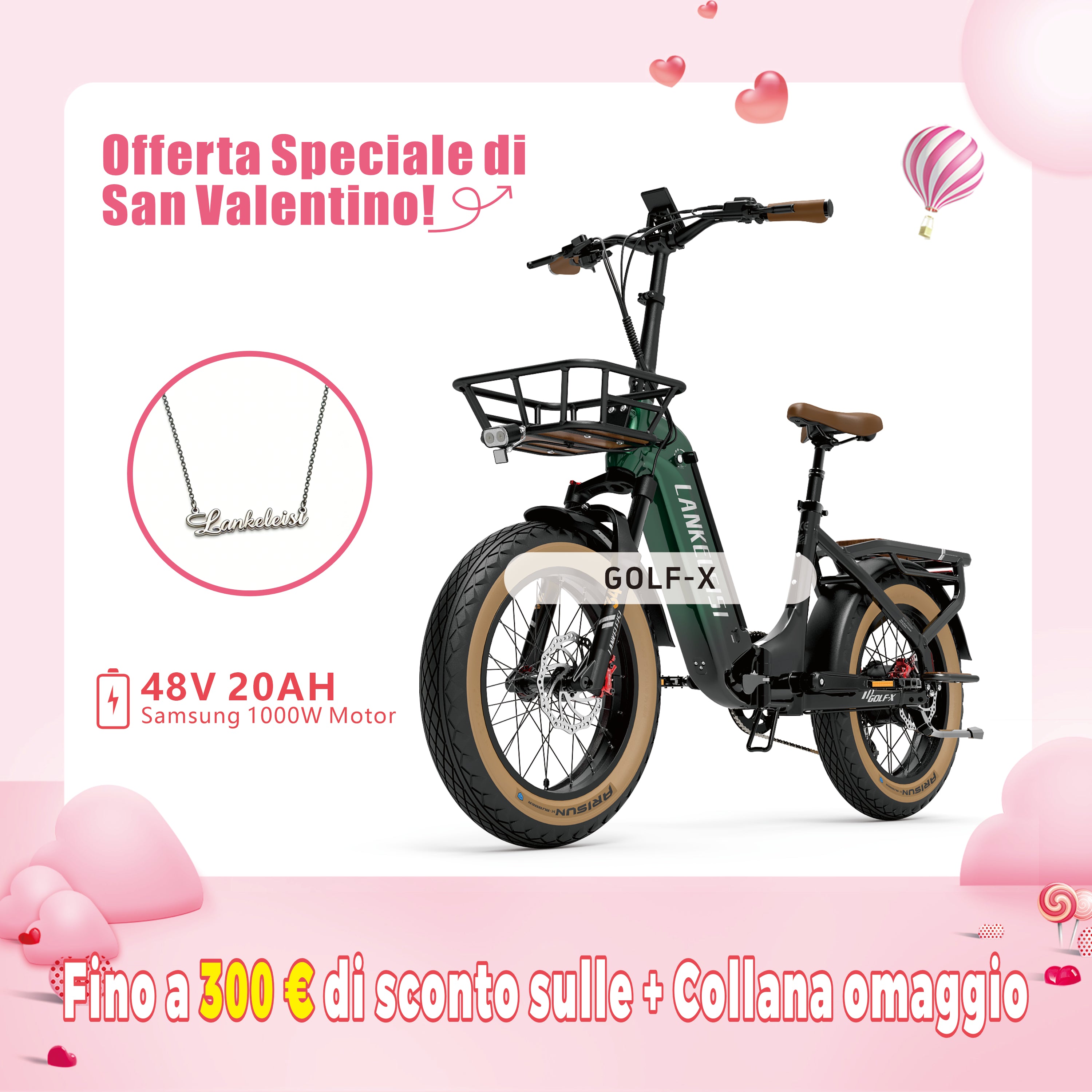 【Pre-vendita】LANKELEISI GOLF-X 960Wh Step-Thru Bici elettrica pieghevole da città