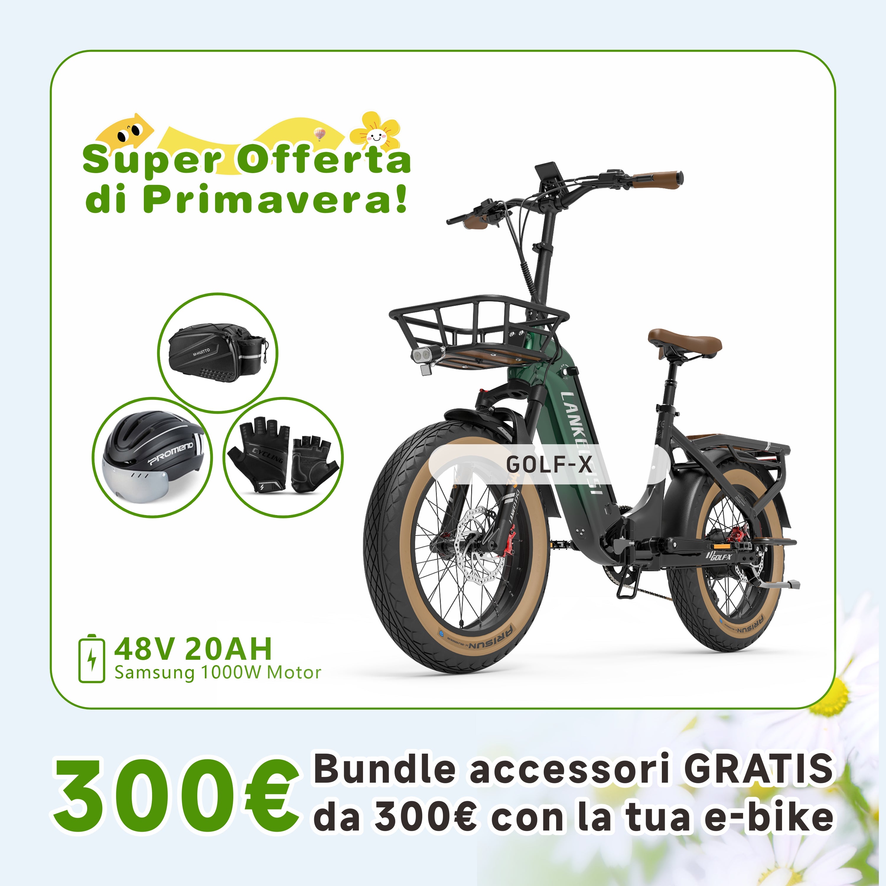 LANKELEISI GOLF-X 960Wh Step-Thru Bici elettrica pieghevole da città (Nuovo)