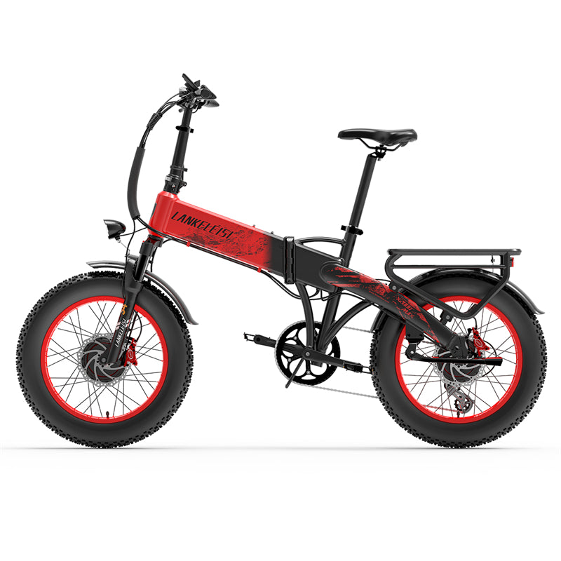 Bici elettrica pieghevole LANKELEISI X2000 MAX con telaio nero e manubrio, pronta per l'uso quotidiano, vista frontale