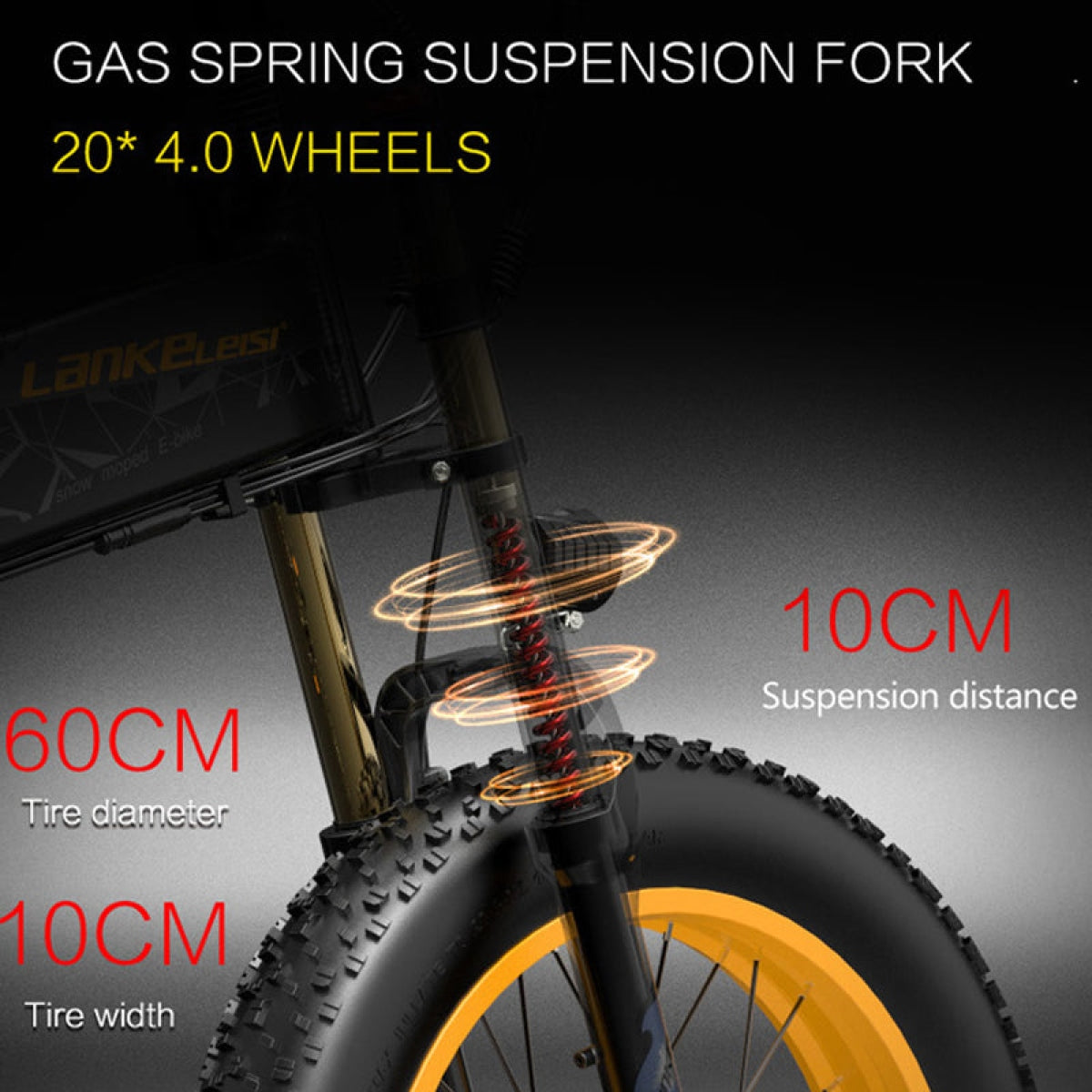 Forcella ammortizzata per fat bike elettrica, ruote 20×4.0