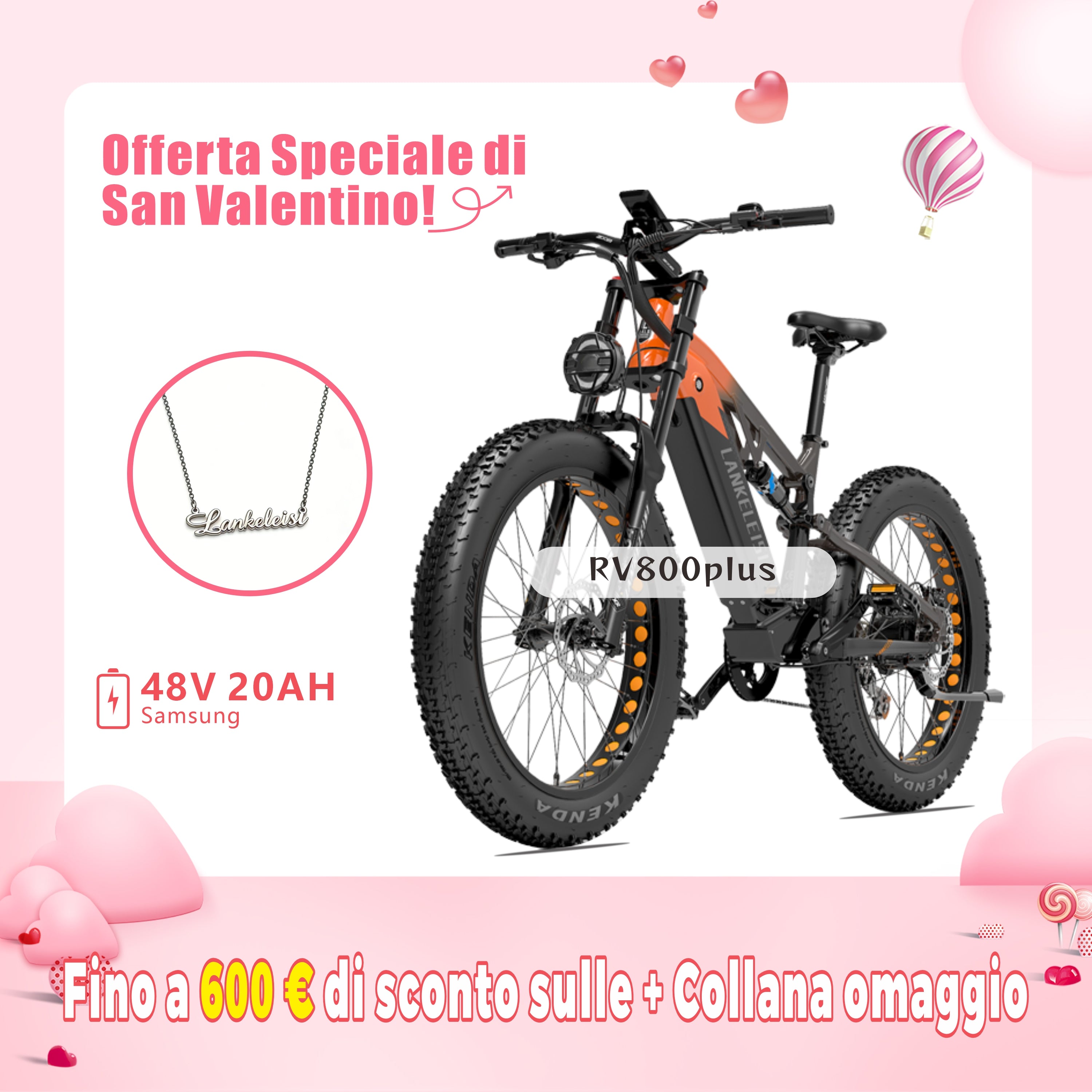 LANKELEISI RV800 Plus Mountain bike elettrica con motore Bafang da 750 W di alta qualità