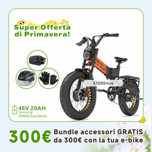LANKELEISI X3000 MAX 2000W Bicicletta Elettrica a Doppio Motore
