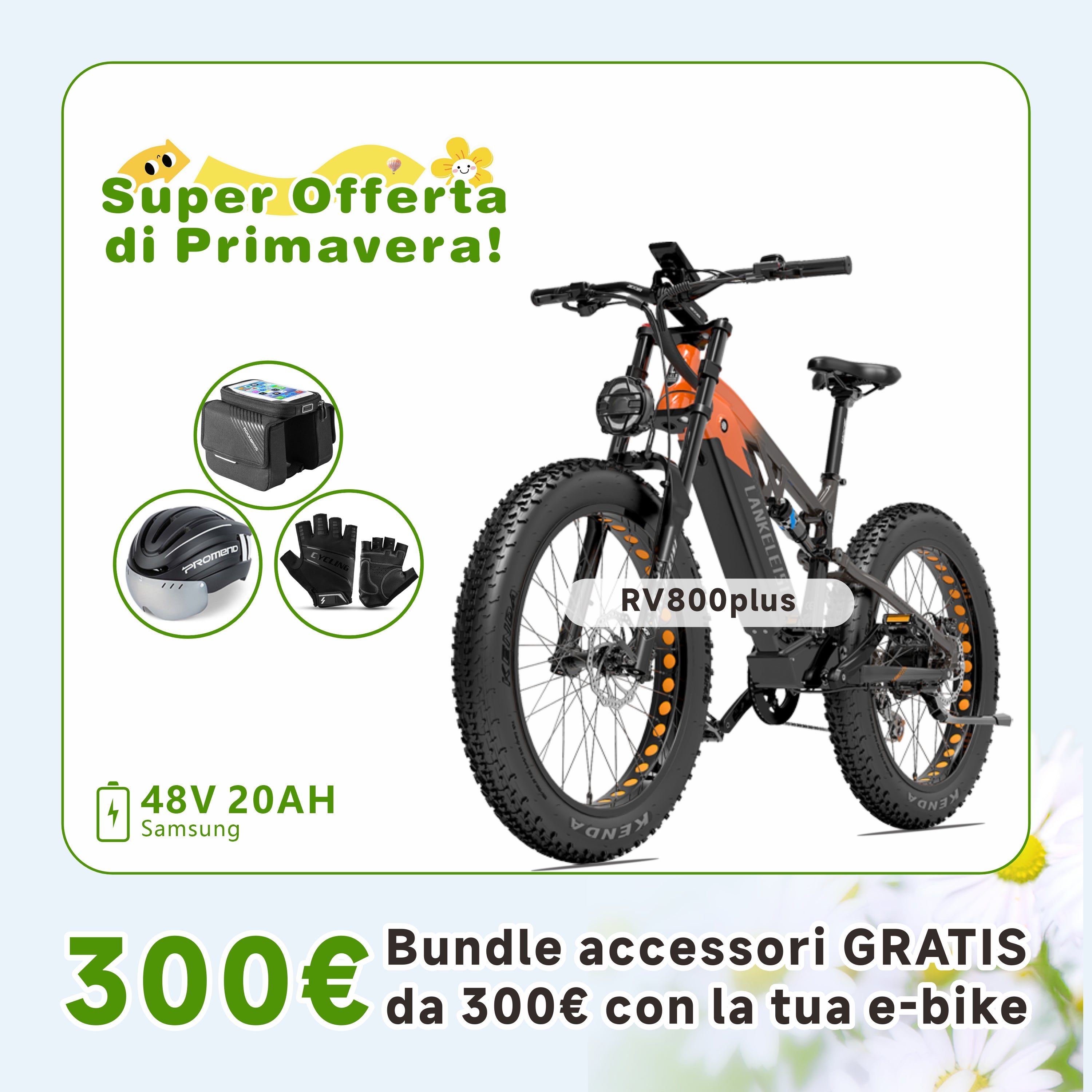 LANKELEISI RV800 Plus Mountain bike elettrica con motore Bafang da 750 W di alta qualità