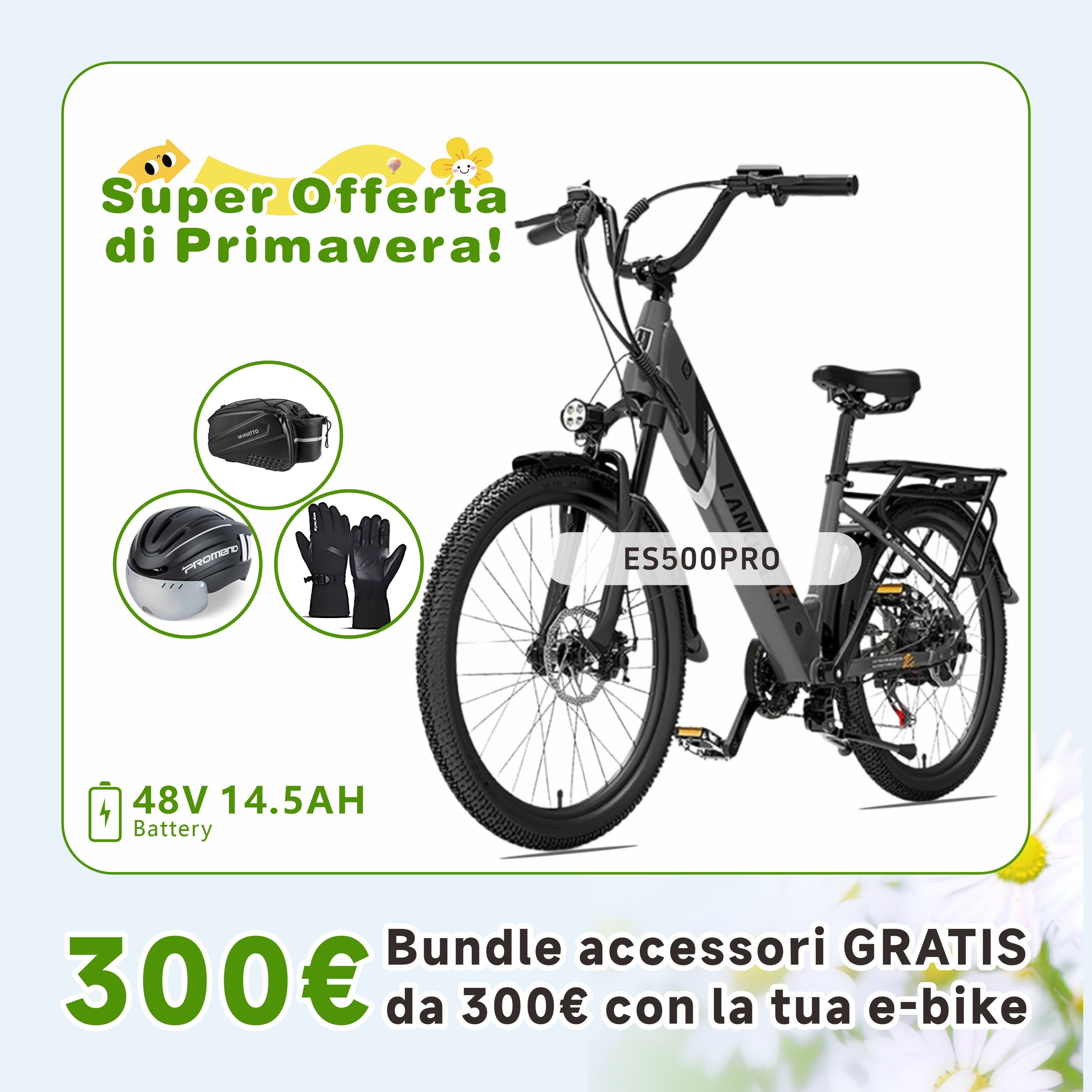 【Pre-vendita】LANKELEISI ES500PRO Bici Elettrica da Città 500W