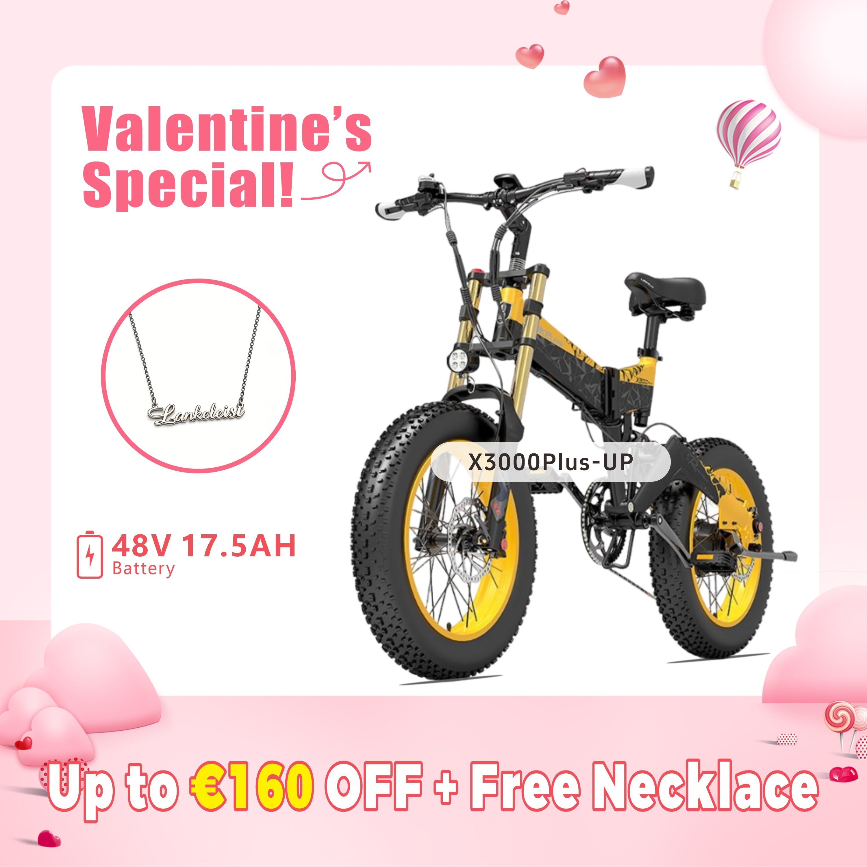 LANKELEISI X3000Plus-UP Bicicletta elettrica da neve con pneumatici grassi