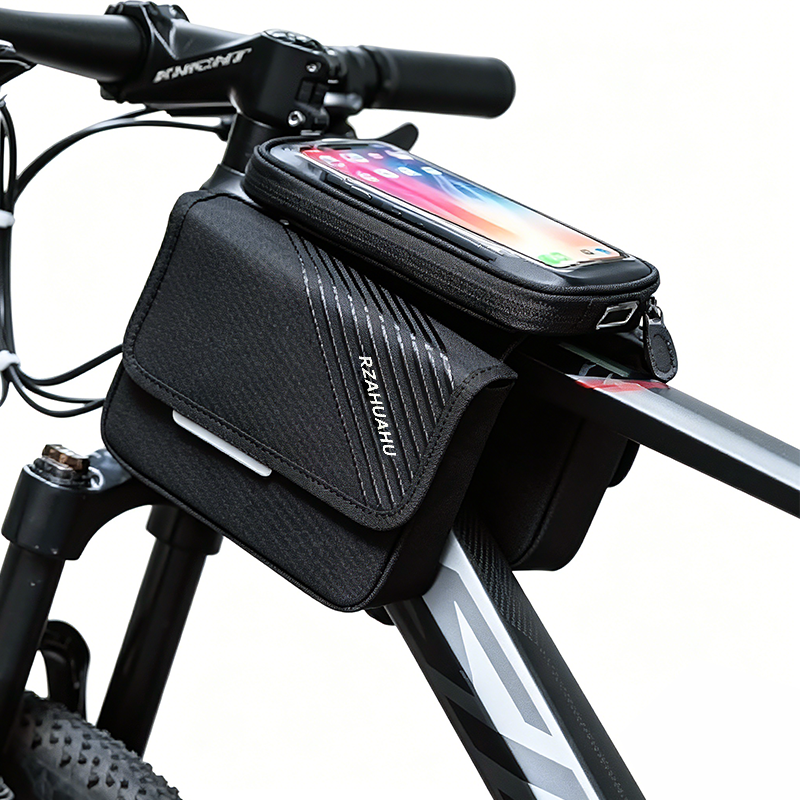 Borsa da sella LANKELEISI in pelle nera, con tasche laterali e tracolla, ideale per motociclisti e appassionati di moto