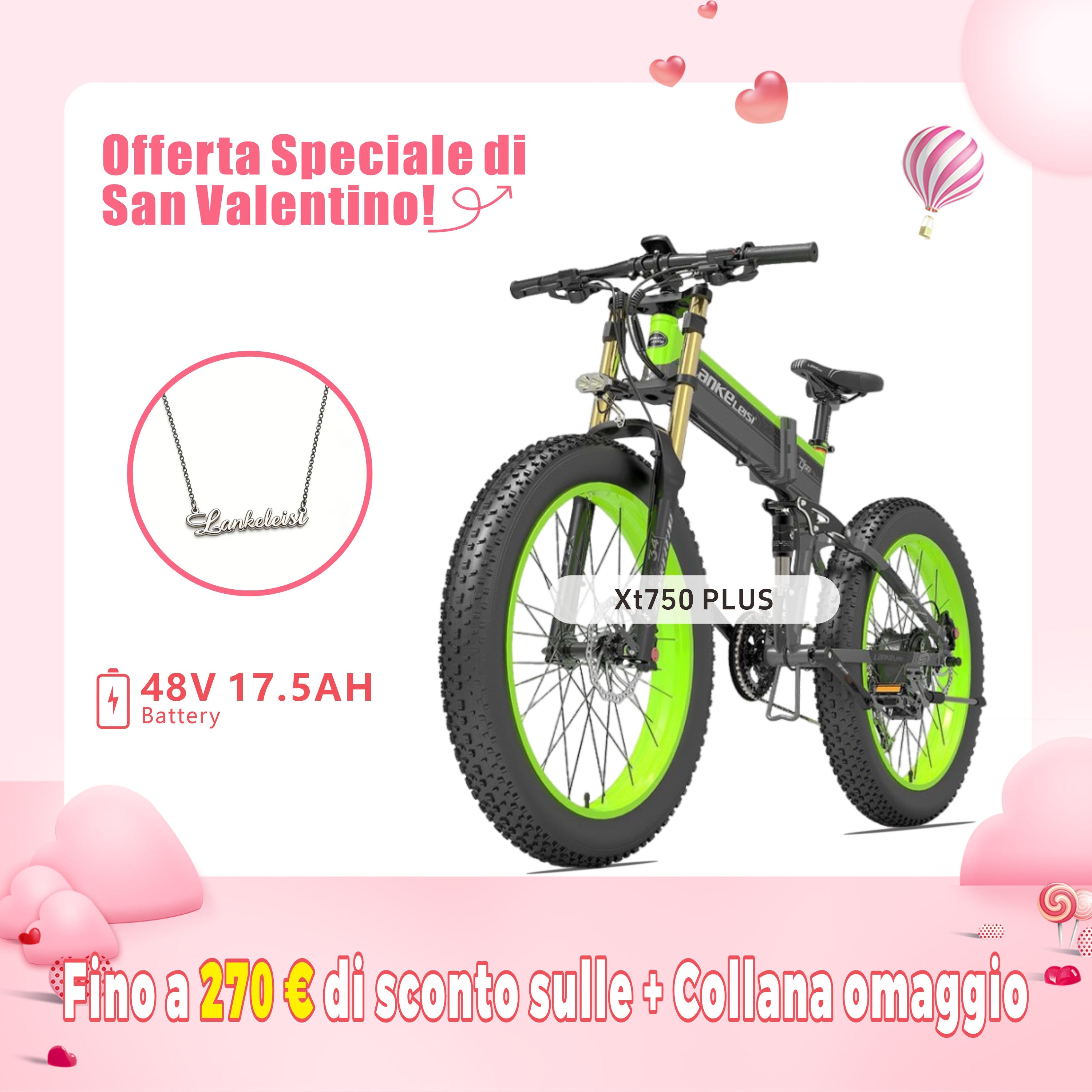 LANKELEISI XT750 PLUS BIG FORK Fat Tire Mountain Bike elettrica