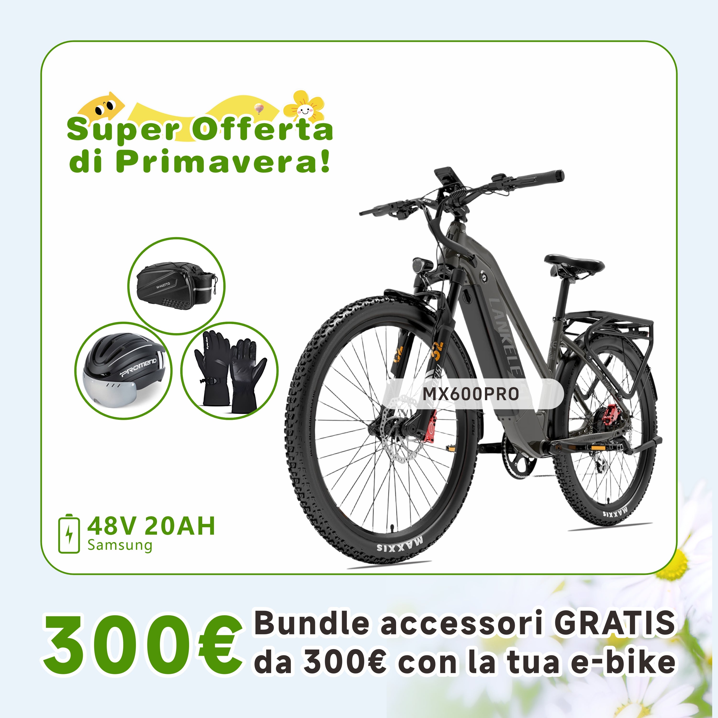 LANKELEISI MX600PRO 500W 27.5" Bicicletta elettrica da trekking 20Ah City Bike elettrica