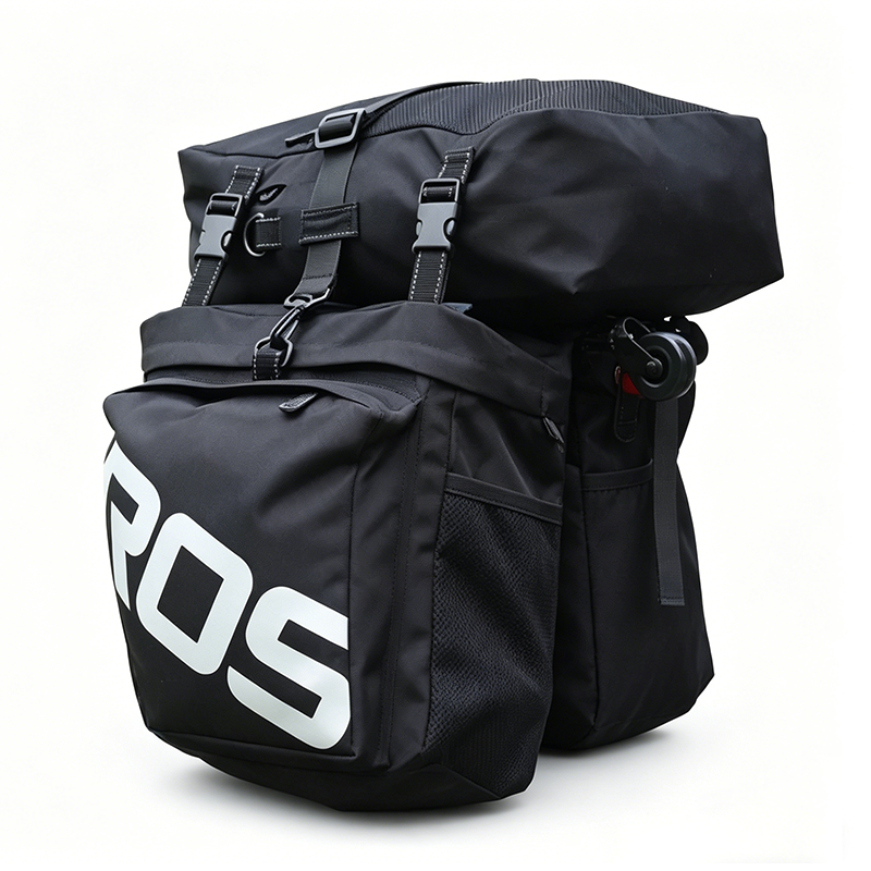 Borsa portapacchi posteriore per bicicletta LANKELEISI 3 in 1 con compartimenti e cinturini per trasporto sicuro.