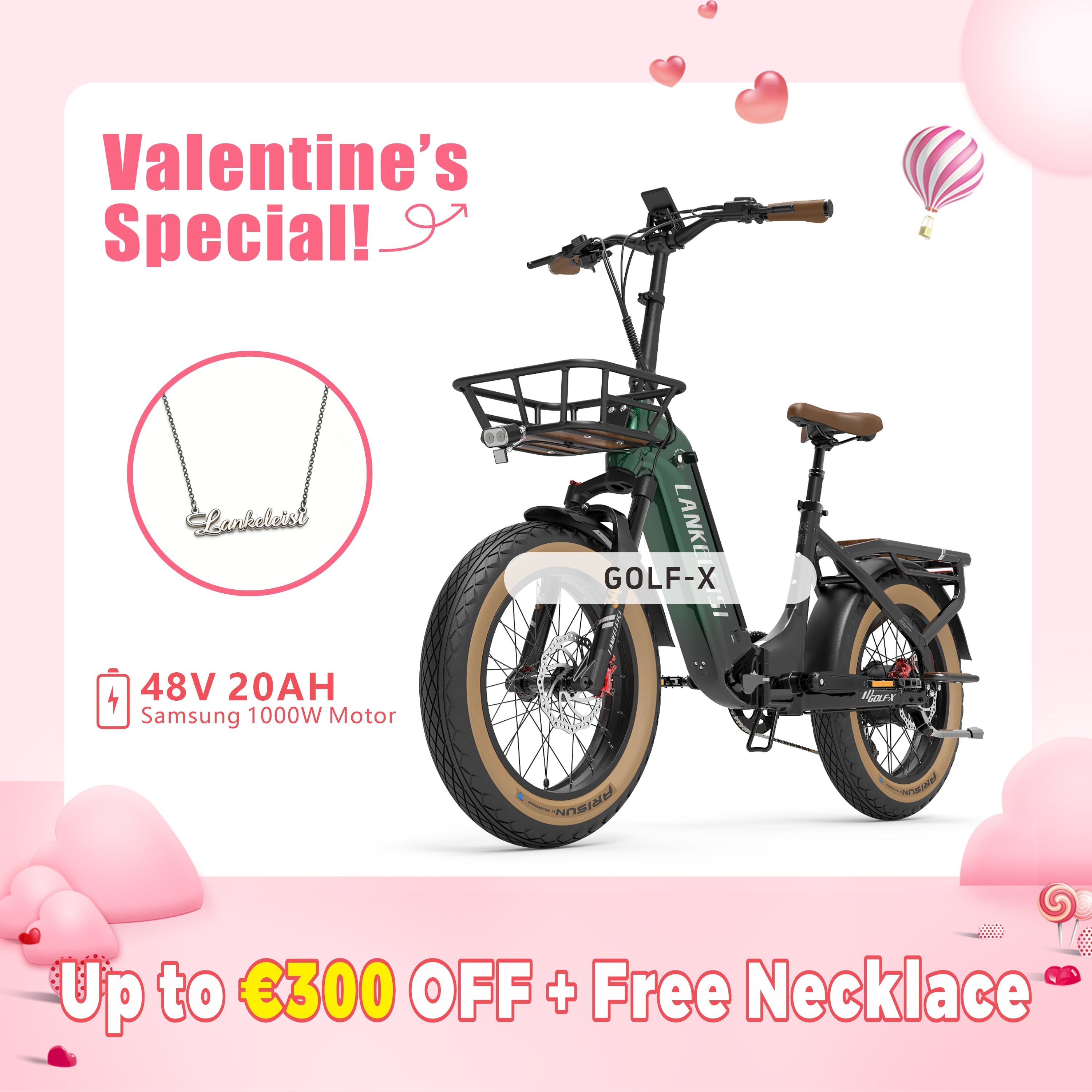 【Pre-vendita】LANKELEISI GOLF-X 960Wh Step-Thru Bici elettrica pieghevole da città