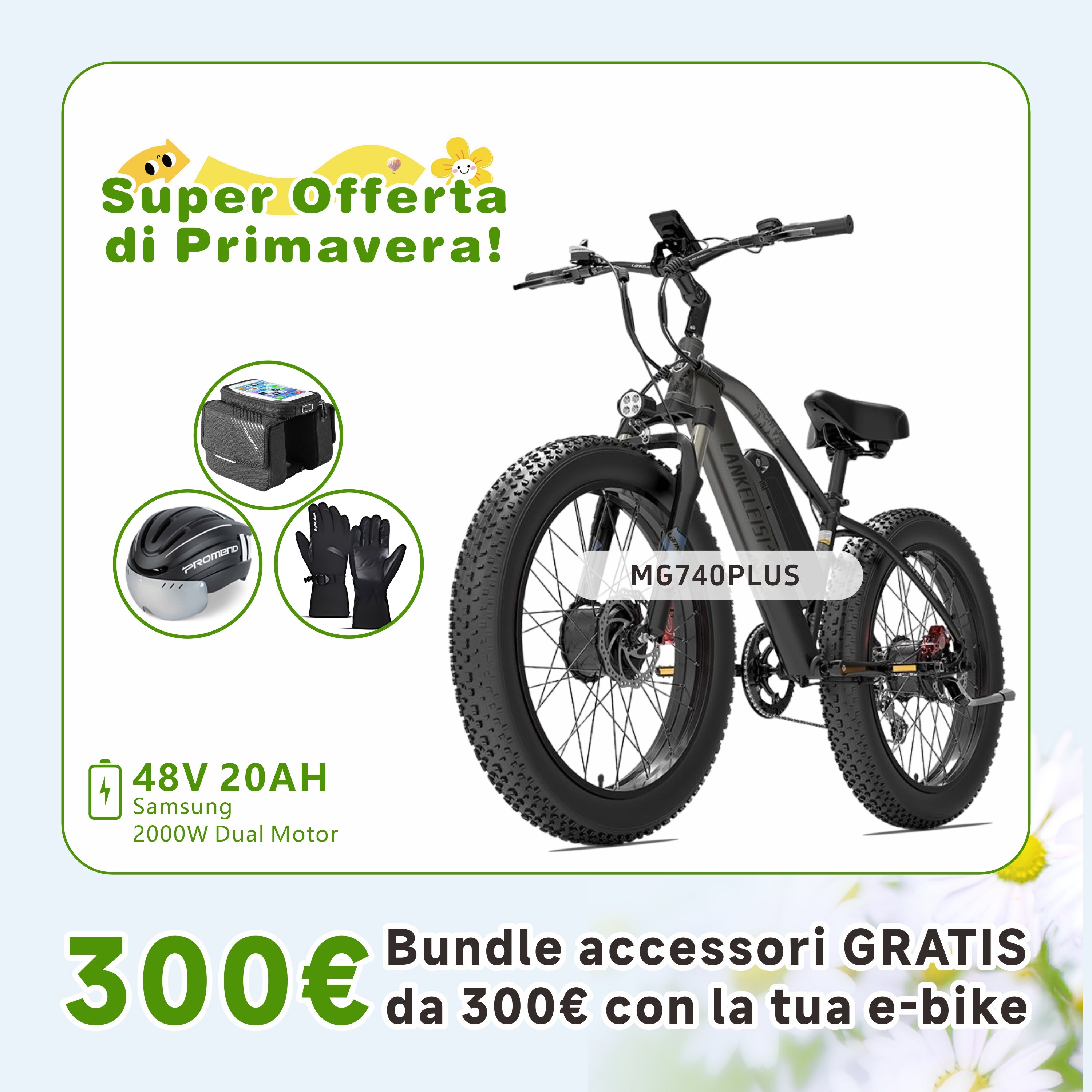 LANKELEISI MG740PLUS Bici elettrica fuoristrada a doppio motore