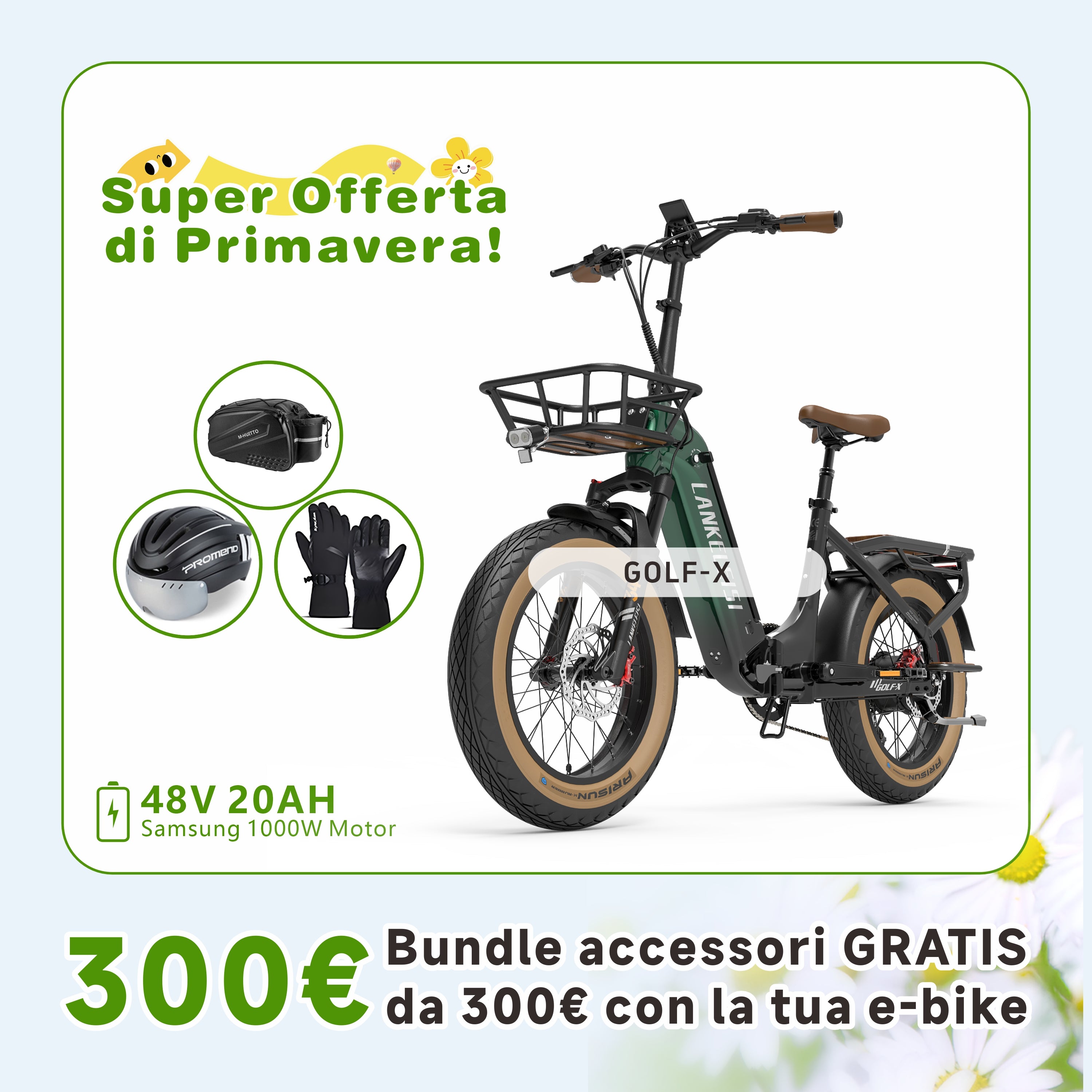 LANKELEISI GOLF-X 960Wh Step-Thru Bici elettrica pieghevole da città  (Nuovo)