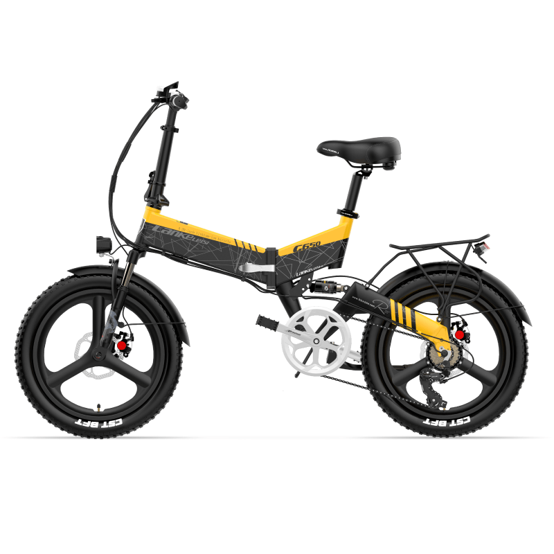 Bici elettrica pieghevole LANKELEISI G650 500W per città, telaio compatto e design moderno, vista frontale.