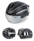 LANKELEISI E-Bike helmet in black with adjustable straps, lightweight design, and ventilation for safe cycling.